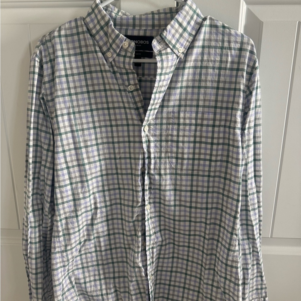 Bonobos Men's Casual Plaid Shirt in Blue and Green